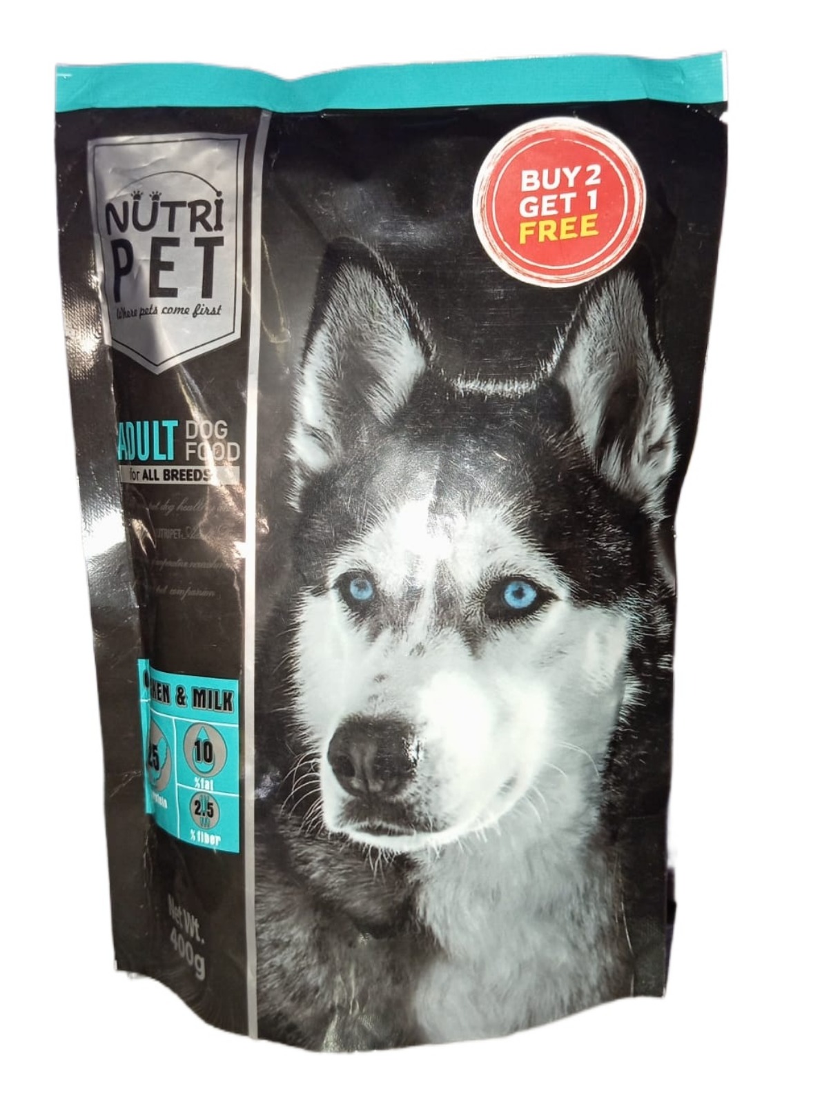 BUY 2 GET 1 FREE Nutri Pet Dry Dog Food Adult Chicken and Milk 400g for All Breed Dogs (1 Pack 690/=)