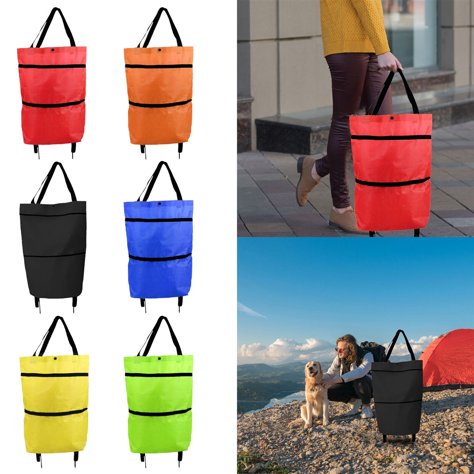 Collapsible Trolley Bags,Shopping Trolley on Wheels,2 in 1 Shopping Cart for Home Supermarket. 