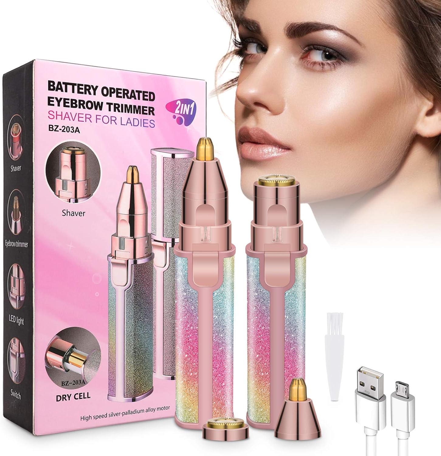 2 in 1 Mini Electric Epilator And Hair Remover For Body And Facial Hair Rechargeable