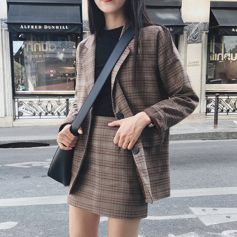 Women 2 Pieces Skirt Suit Female Office 