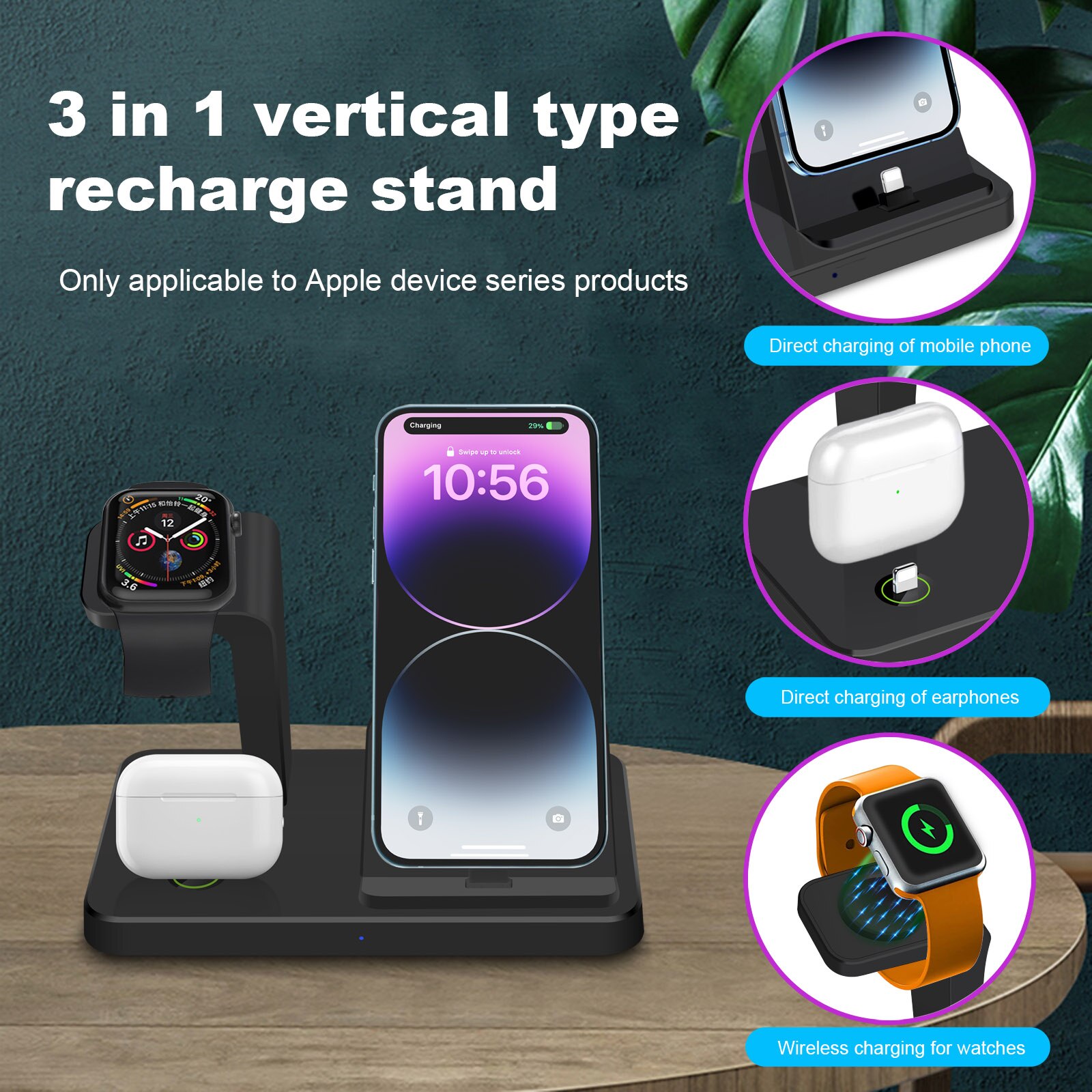 3 in 1 Fast Charging Dock Station for Apple Watch 8 7 AirPods Pro iPhone 14 13 12 11 XS X 8 Wireless Charger Stand Phone Holder. 
