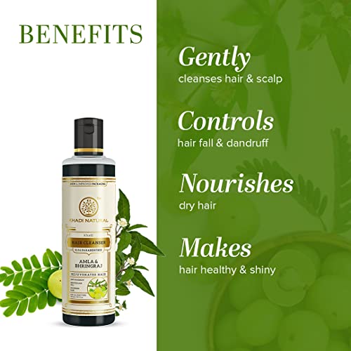 Khadi Natural Amla & Bhringraj Shampoo/Cleanser for Controlling Dandruff & Hair fall | Shampoo for Reducing Scalp Irritation | Paraben & Sulphate-Free | Suitable for All Hair Types, 210ml FROM INDIA(SAM). 