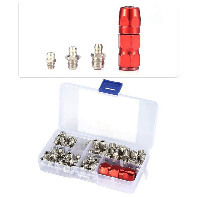 61Pcs/Set Grease Fitting Pack M6/M8/M10 Metal Nipple Mechanical Lubrication Part Grease Nipple Fitting Assortment Kits. 