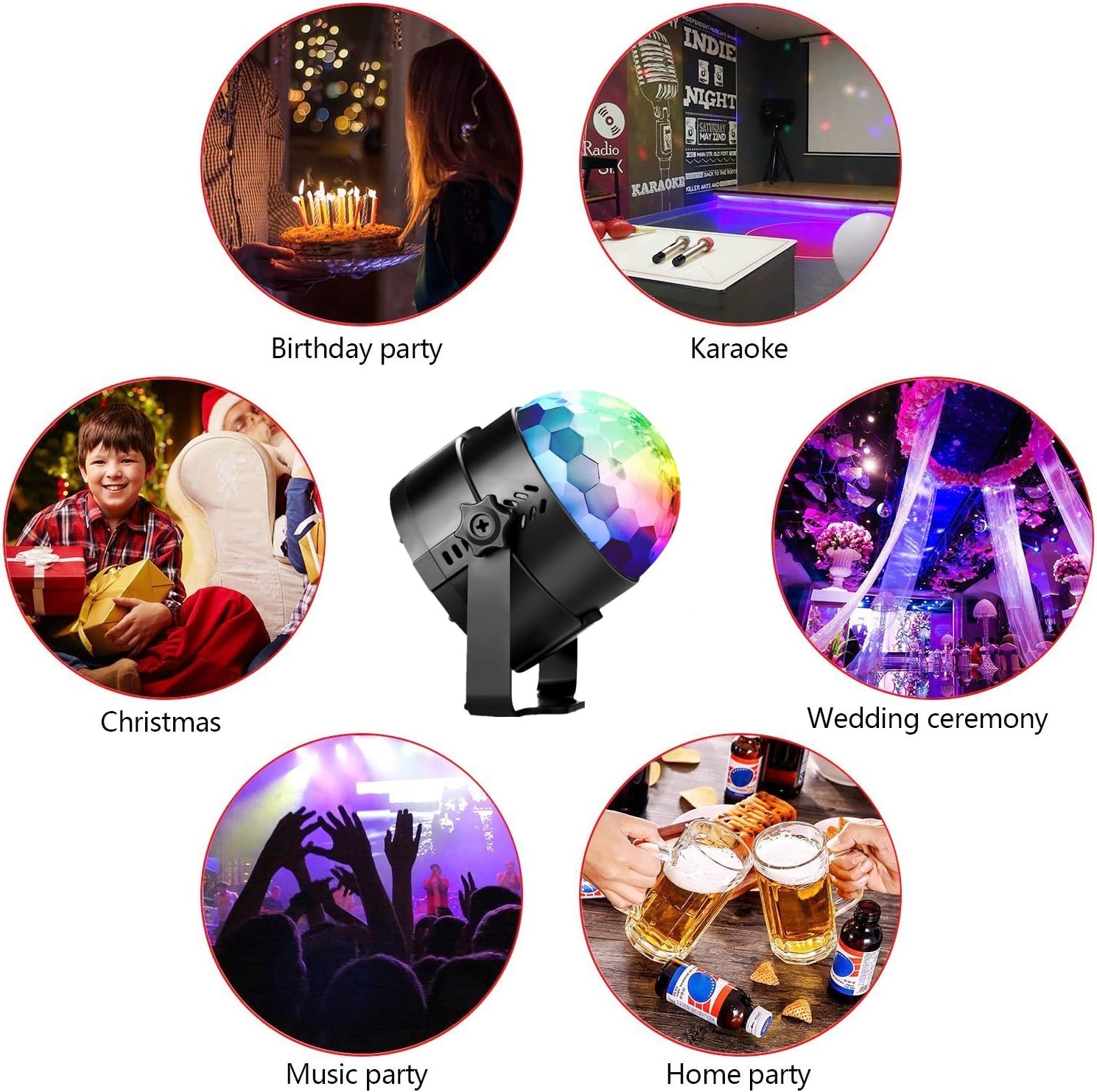 LED Sound Activated Party Lights Control DJ Lighting Disco Ball Strobe Club Lamp 7 Modes Stage Par Light Magic Mini LED Stage Lights For Christmas Home Room Dance Partiee Parties Birthday. 