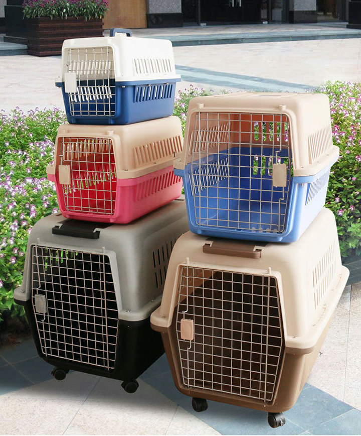 Small Pet IATA Approved Airline Travel Carrier Crate Pets Dog Cat Air Flight Box Checked Vet Visit Kennel Portable Foldable Breathable High Quality ABS PP Plastic Material Car Case Dogs Cats Medium Chrome Door Food Water Cup. 