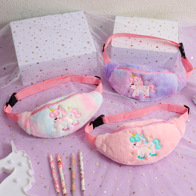 Children's Fanny Pack Cute Plush Unicorn Toys Belt Gradient Color Chest