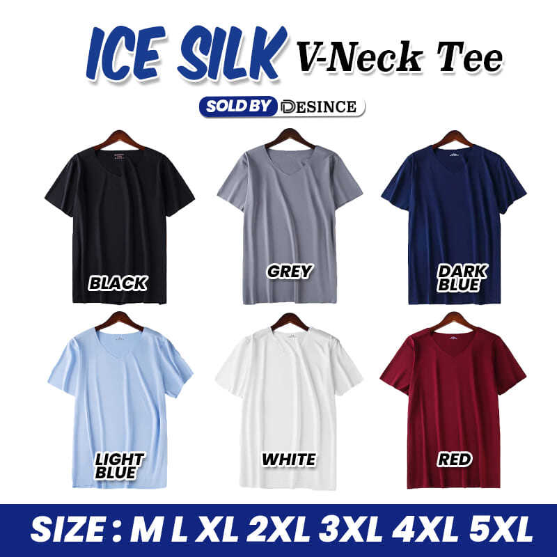 🇲🇾 DESINCE Men Ice Silk T-shirt Man Short Sleeve V-neck Tees Cooling Seamless Inner Top Baju Lengan Pendek Lelaki MT 057. 