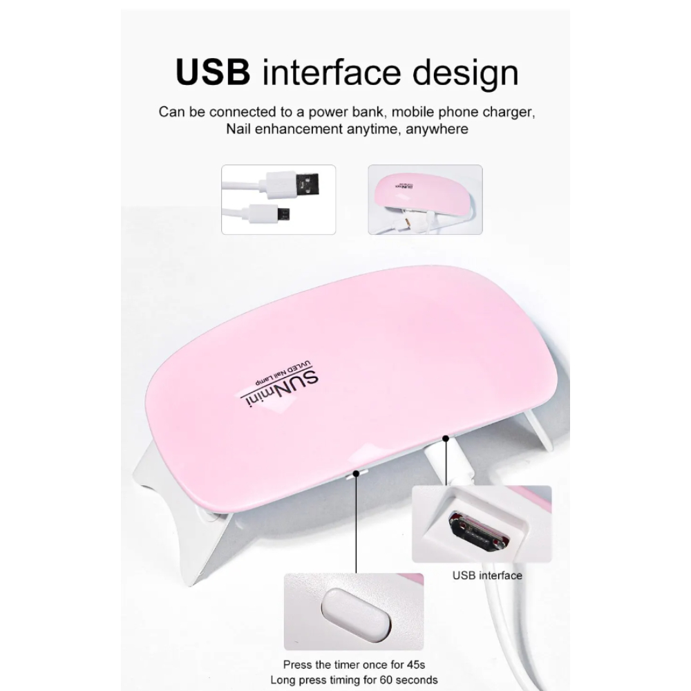 6W Mini Nail Dryer - Portable Machine with 6 LED UV Lights for Manicures. 
