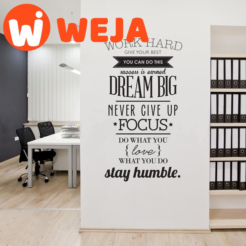 【WEJA】Work Hard Inspiring Quotes Vinyl Wall Art Sticker Never Give Up Big Dream Mural Decals Poster for Office Living Room Home Decor