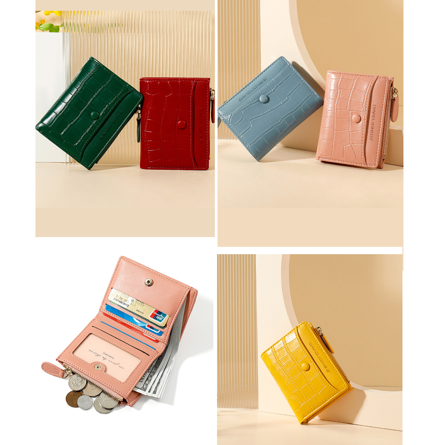 David Jones Paris Crocodile Pattern PU Leather Wallet Card Holder Organiser for Women and Gilrs. 