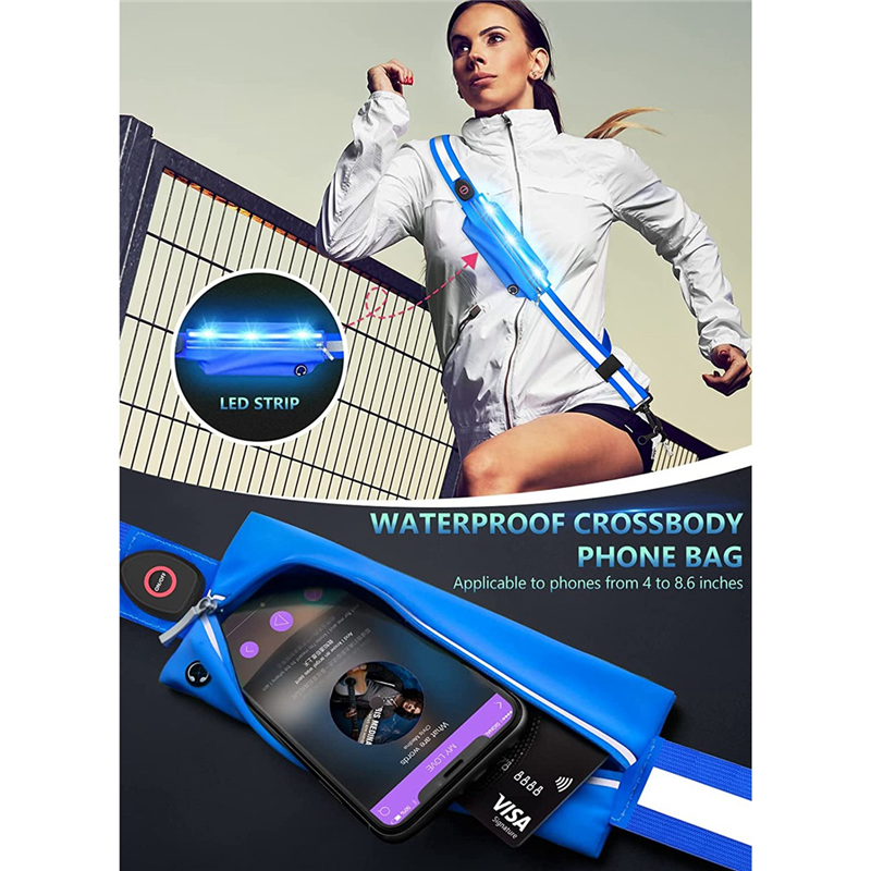 LED Reflective Belt Sash for Walking At Night,Rechargeable LED Light Up Running Belt for Runners Walkers,Blue. 