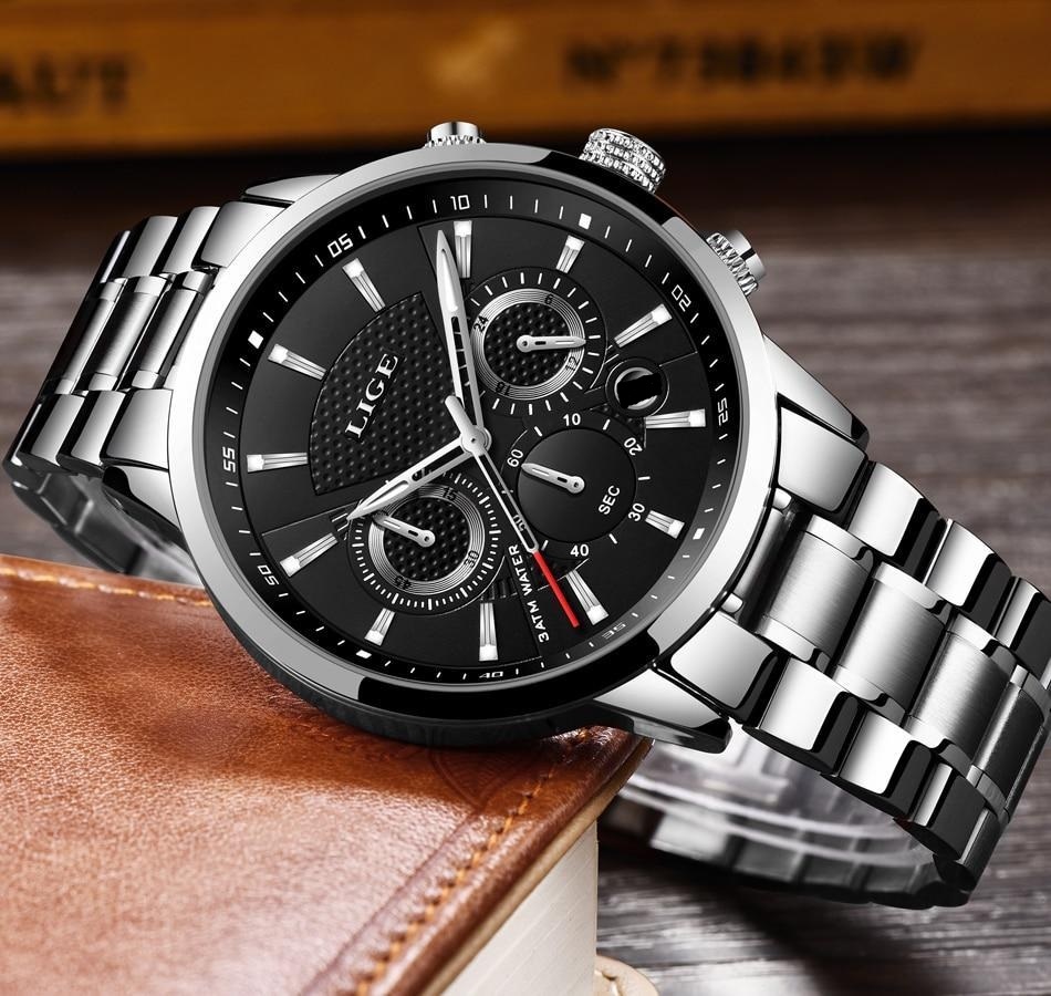 New LIGEx Luxury Leather Band / Stainless Steel Quartz Analog Wrist Watch For Men Black Brown White 178278715 STYLES-CMB (PVT) LTD. 