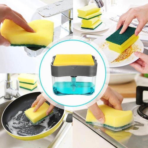 Portable Soap Pump Dispenser & Sponge Holder - Convenient Kitchen Dish Soap Dispenser with Integrated Sponge Storage