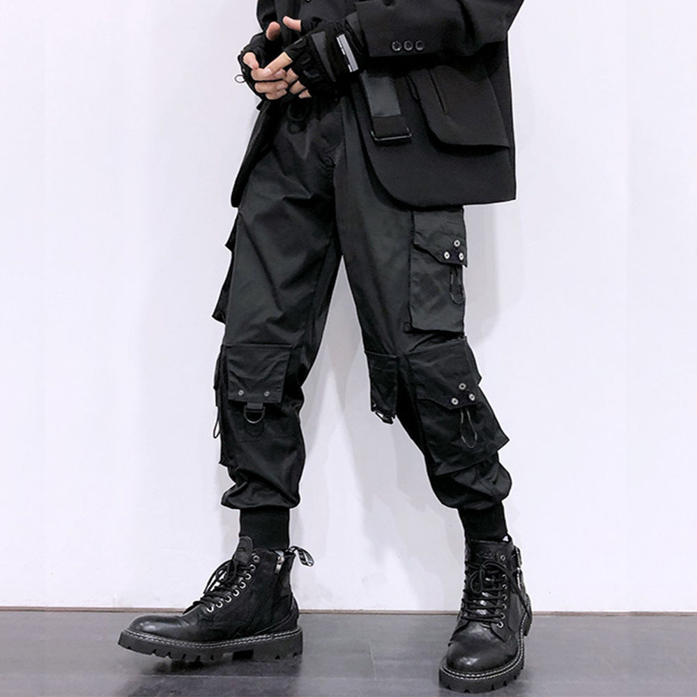 National Fashion Mechanical Style Paratrooper Pants plus Size Men's Spring and Summer Loose Fashion Brand ins Hip-Hop Ankle-Tied Pants Multi-Pocket Cargo Pants. 