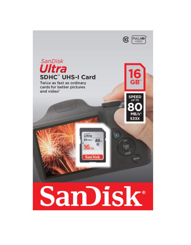 SanDisk 16GB Ultra SD Card (80 Mb/s). 