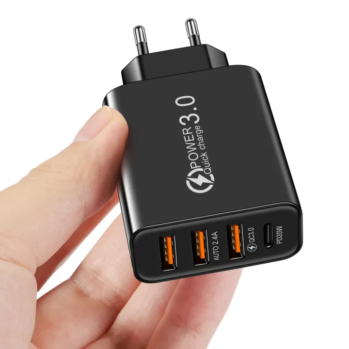 Travel Charger 3 USB + Type-C PD Charging Head European Standard Black  Multi-Port Mobile Phone Charging Head: Buy Online at Best Prices in  SriLanka 