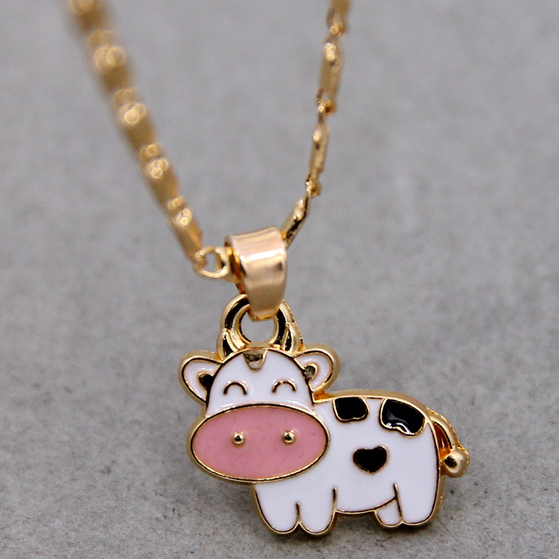 Fashion Enamel Cows Cattle Pendant Necklace Best Friends Kawaii Cute Necklace Golden Chain Choker For Women Girls Gifts. 