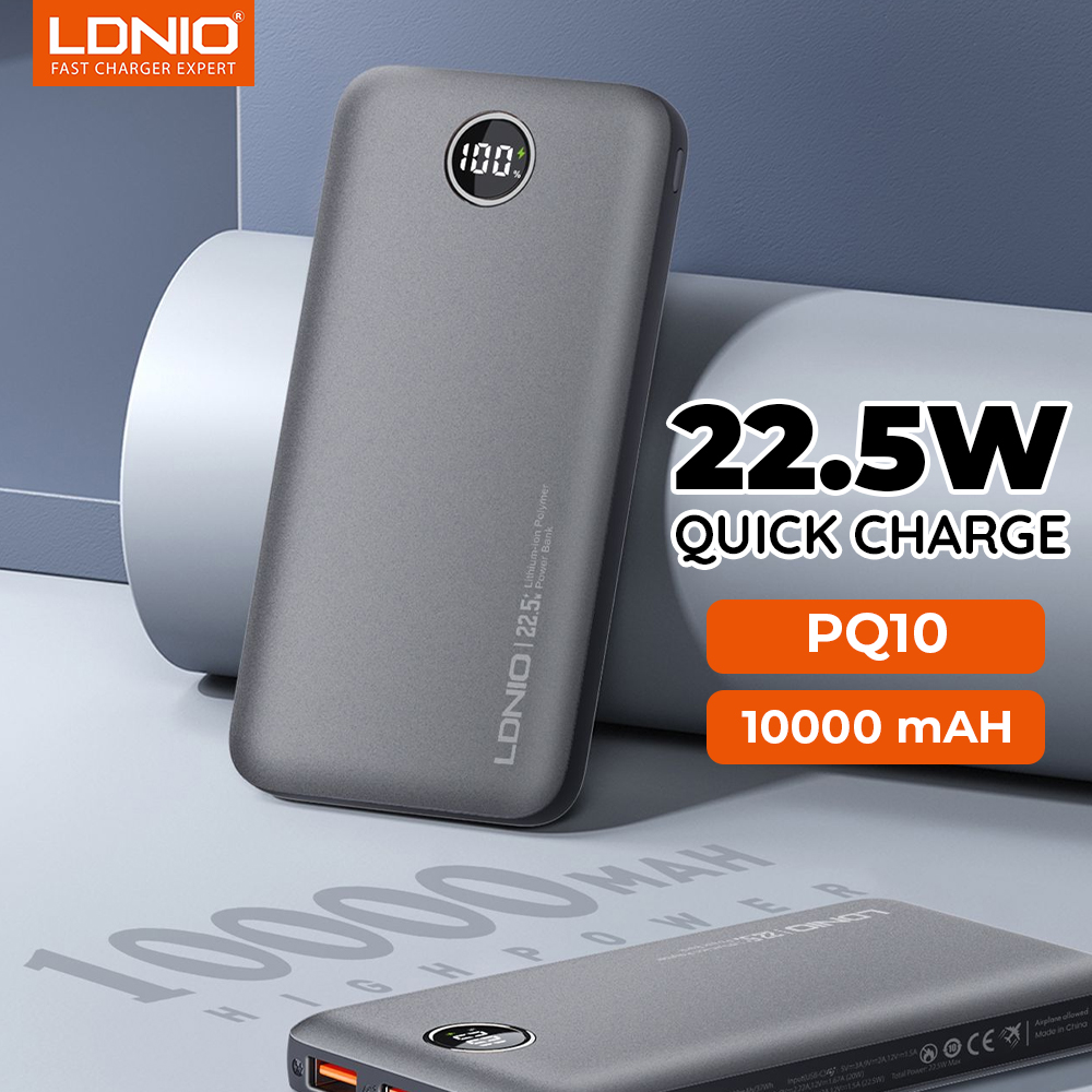 LDNIO PQ10 10,000Mah 22.5W Super Fast Charging Ultra Slim Power Bank Type-C 20W. 