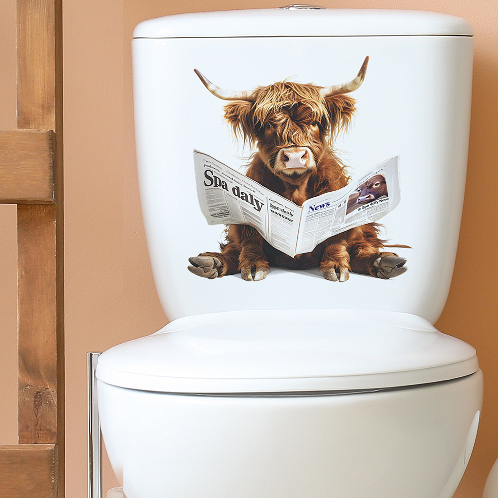 Reading Newspapers Yak Toilet Sticker Removable Self-adhesive Waterproof PVC Living Room Bathroom Wall Art Cow Toilet Lid Decoration Decal. 
