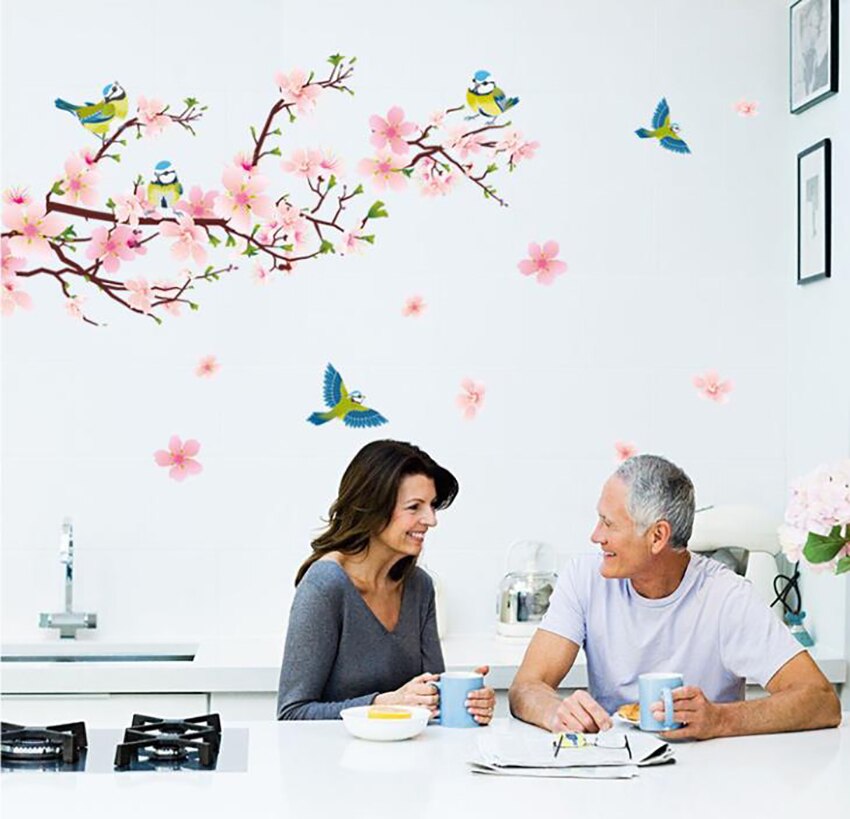 【WEJA】1 pc Sakura wall stickers Kids Rooms Bedroom Living Room DIY Art PVC Beautiful Flower Tree Removable Wallpaper home decor. 