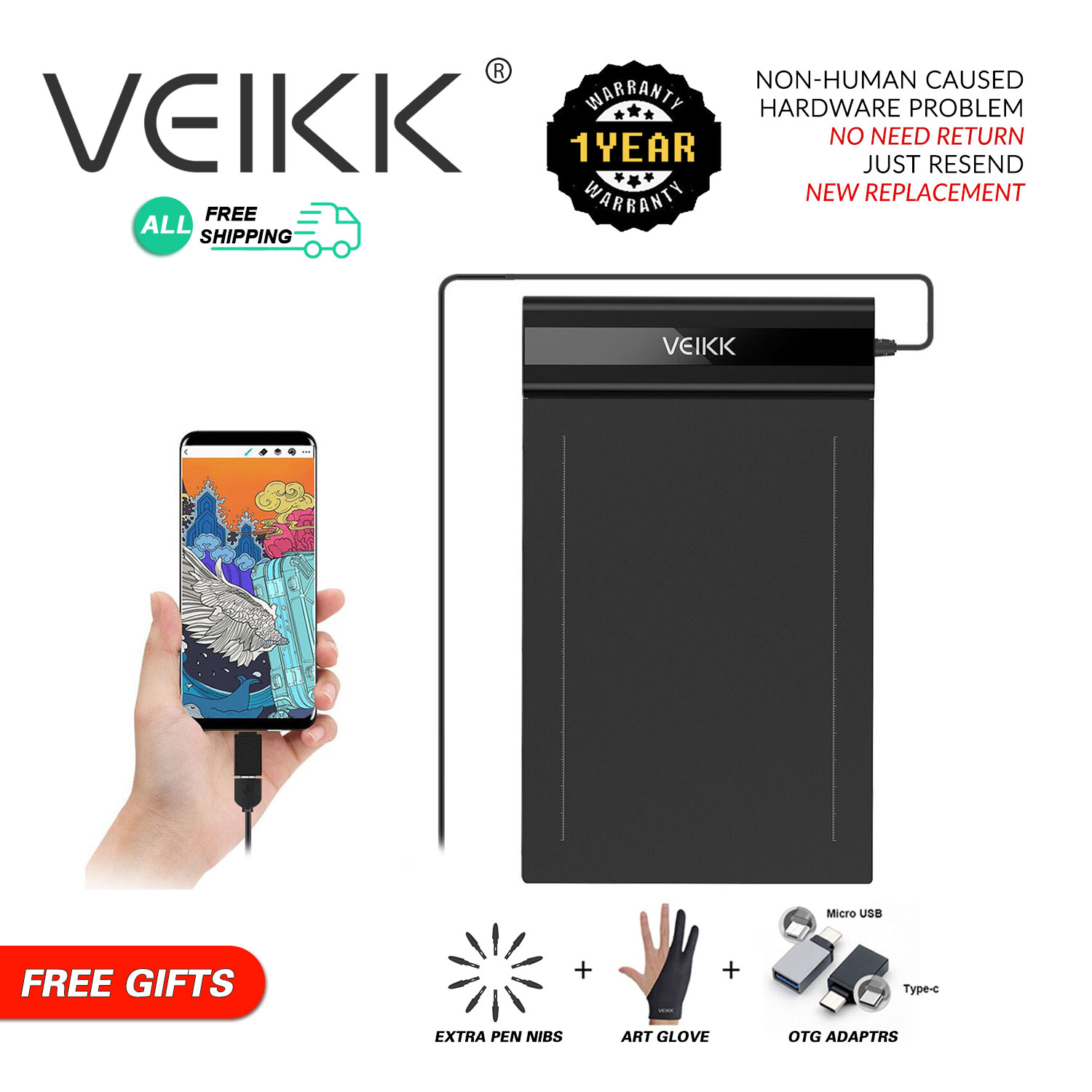 (VEIKK Official store) VEIKK S640 6 x 4 inch Ultra-Thin OSU Pen Tablet Graphics Drawing Tablet Digital Art Drawing Pad with Passive Pen(8192 Levels Pressure Sensitivity). 