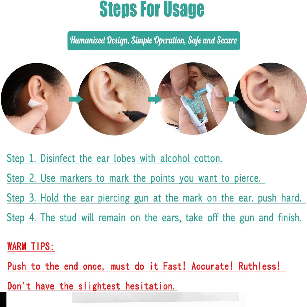 Ear Piercing Gun Healthy Safety Sterile Disposable Body Ear Nose Gun with Tool Kit + Metal Stud Earring Stainless Steel. 
