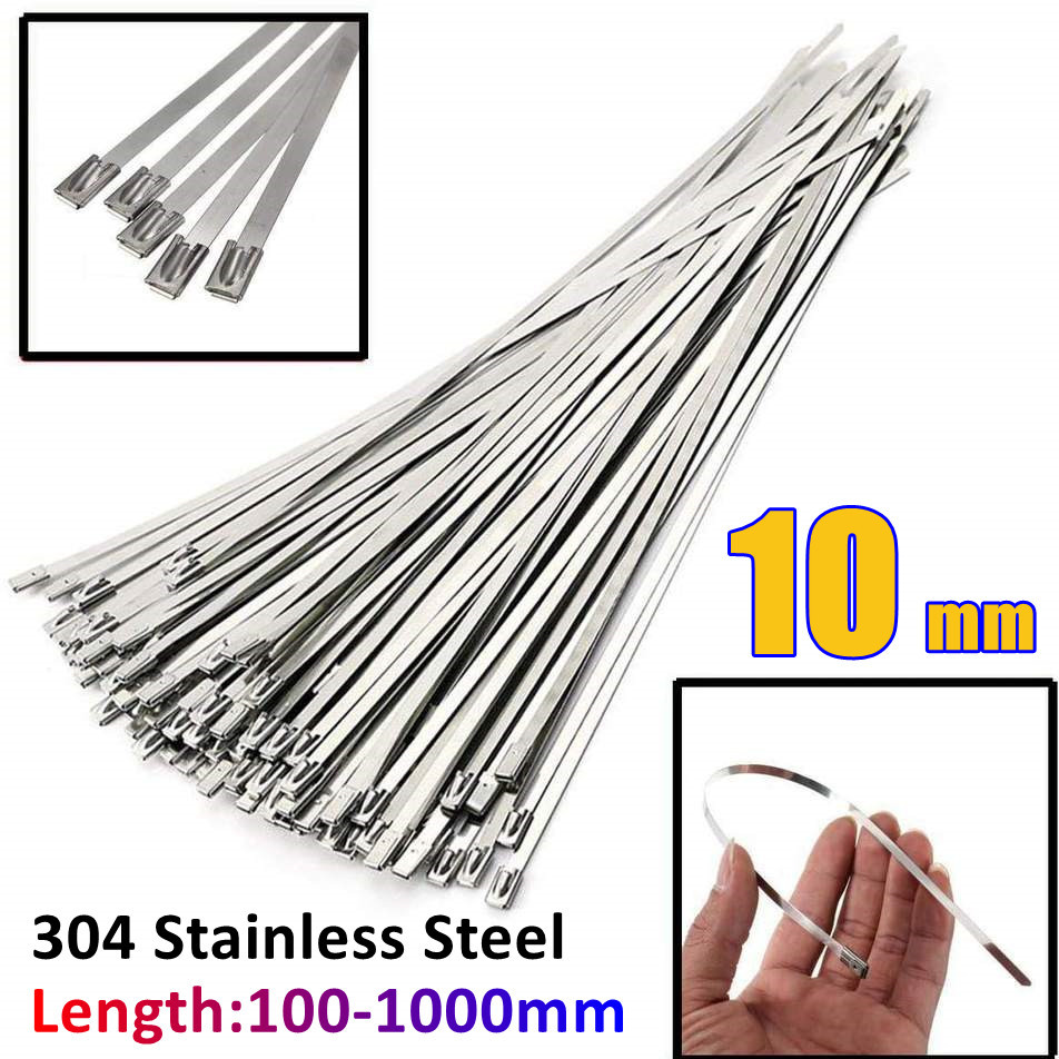 【support】 10 20 50 100 200 Pcs 10mm 0.39 Inch Exhaust Wrap Multi-Purpose 304 Stainless Steel Metal Cable Banding Self-Locking Zip