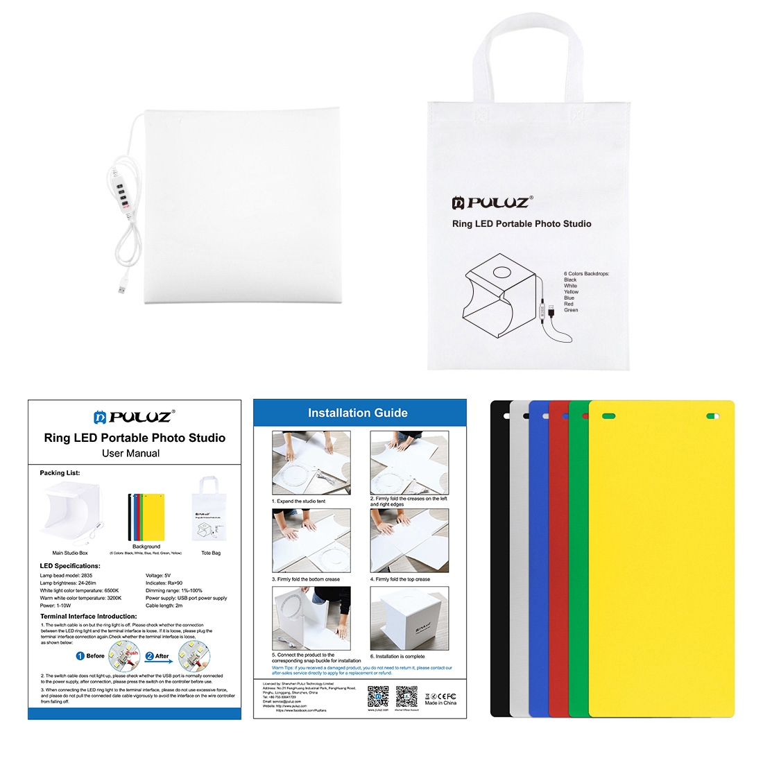 Portable Photo Studio LED Light Box Shooting Tent Mini Folding Photography Studio Softbox with 6 Colors Backdrops 2pc LED Strip with 40pcs Light Beads 6500K USB Cable for Jewellery Small Products Still Life Photography. 