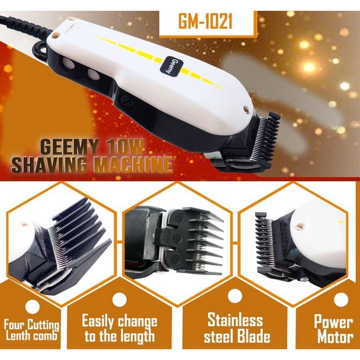 Geemy 10W Shaving Wired Machine Shaver GM1021 White Professional Hair