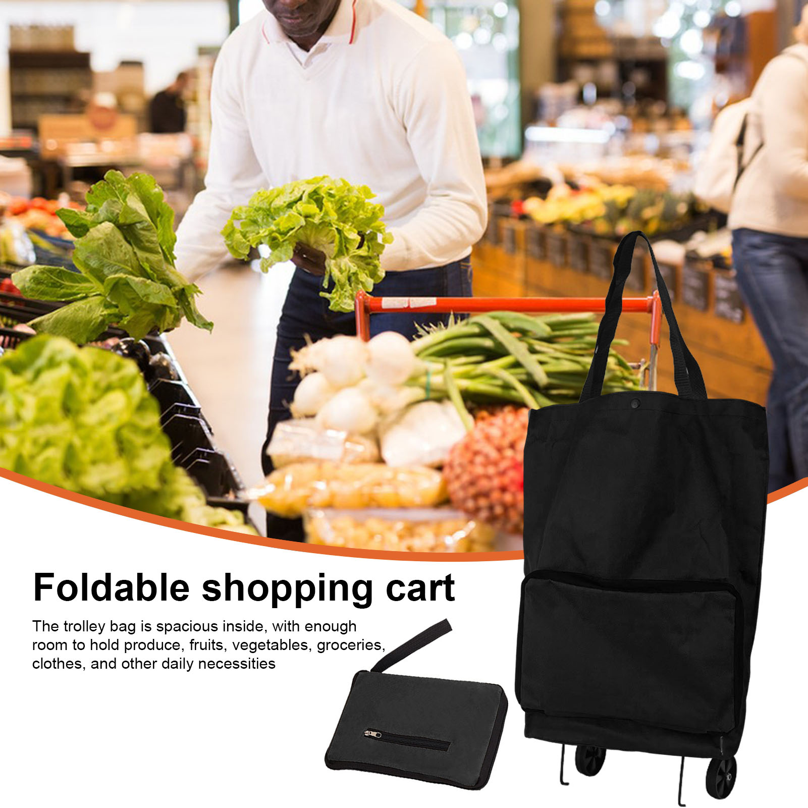 Eco-friendly Shopping Cart Large Capacity Foldable Shopping Cart Trolley Bag with Wheels Waterproof Portable Hand-pulling Grocery Bag. 