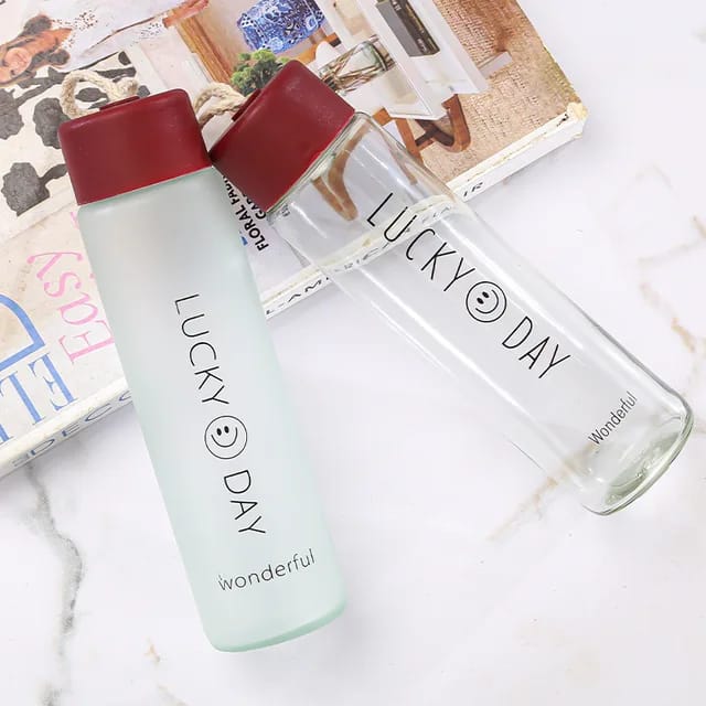 Customization 350ml Frosted transparent and smoke Glass Water Drinking Bottle smile Glass Water Bottle