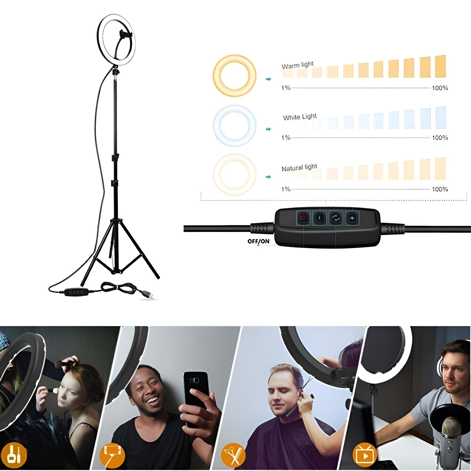 Selfie 10 Inch LED Ring Light with Sturdy 7ft Tripod Stand and Adjustable Phone Holder, Perfect for TikTok, YouTube, and Professional Photography. 