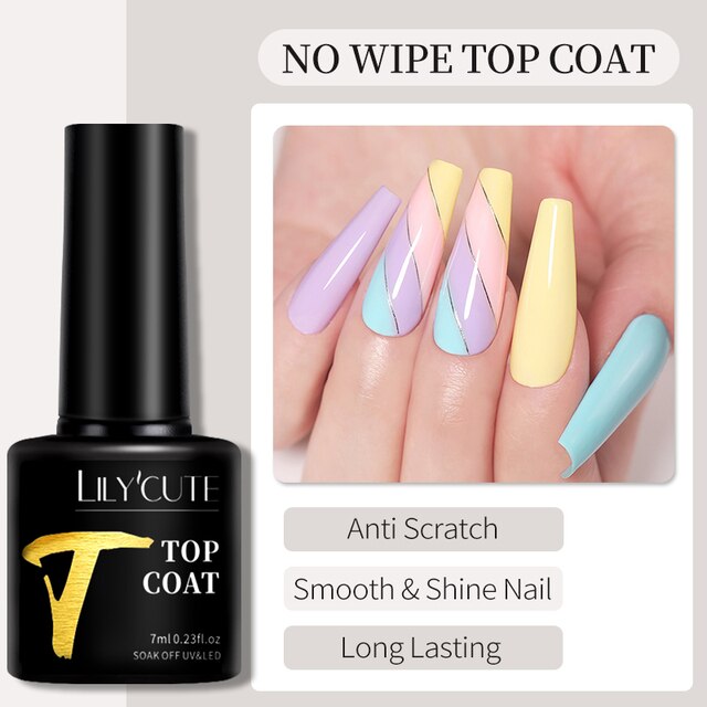 LILYCUTE 7ml 3 Pcs/Set Top Base Matte Coats Semi Permanent Soak Off UV LED For Manicure Enhanced Nail Art. 