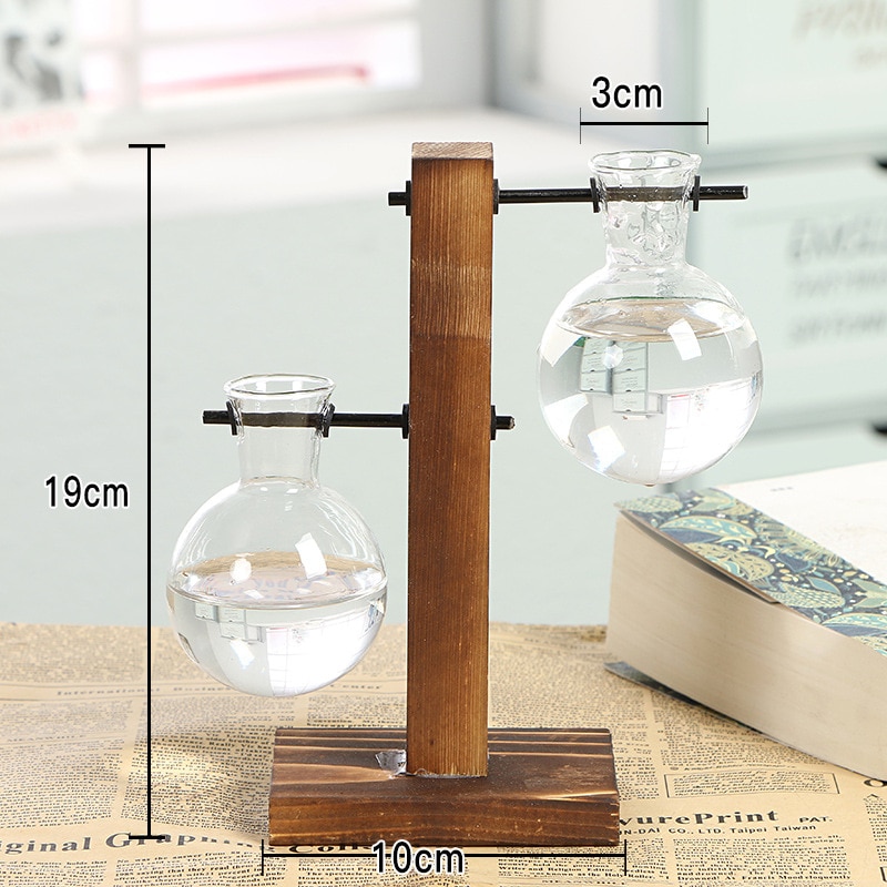 Terrarium Hydroponic Plant Vases Vintage Flower Pot Transparent Vase Wooden Frame Glass Tabletop Plants Home Bonsai Decor. 