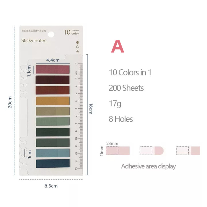 RHS Online 200 Sheets 10 Colors Morandi Combination PET Sticky Notes Set Memo Pad Lable Sticker Bookmarks Notepad Sticky Index. 