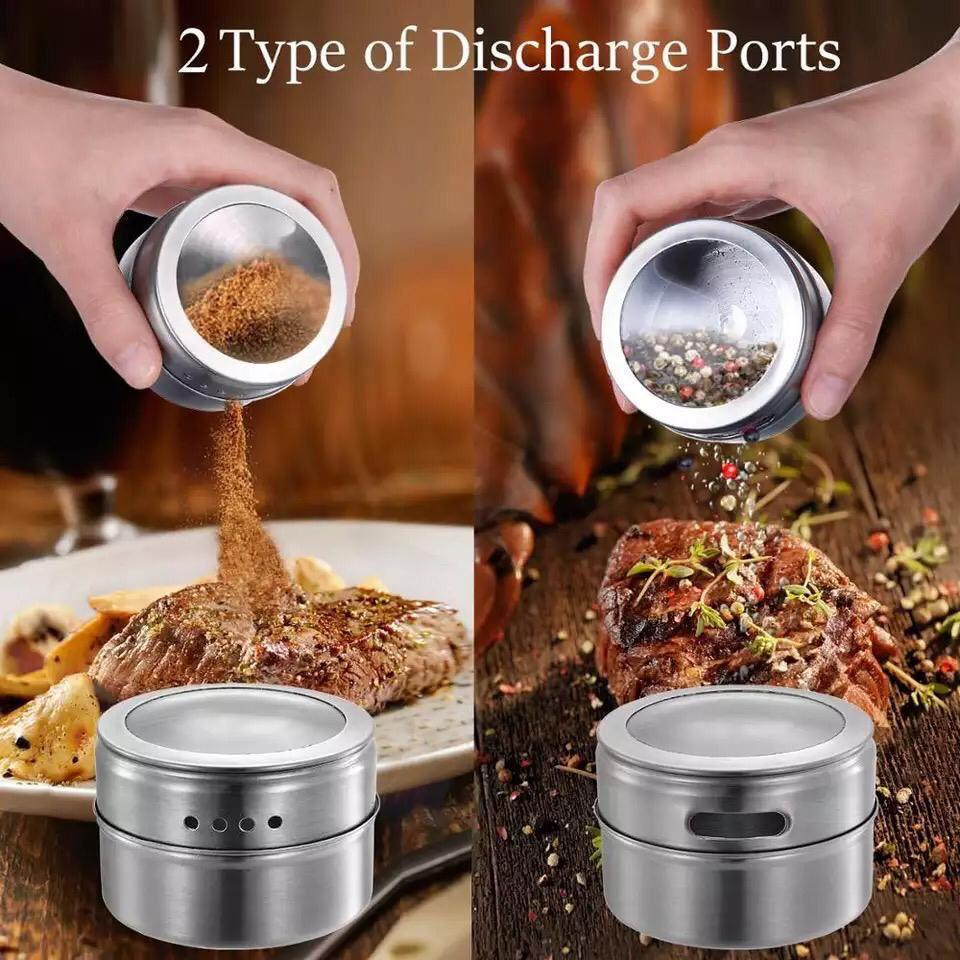 Magnetic Spice Jars With Wall Mounted Rack Stainless Steel Spice Tins pepper Seasoning Containers tools Wipeable Label Set. 