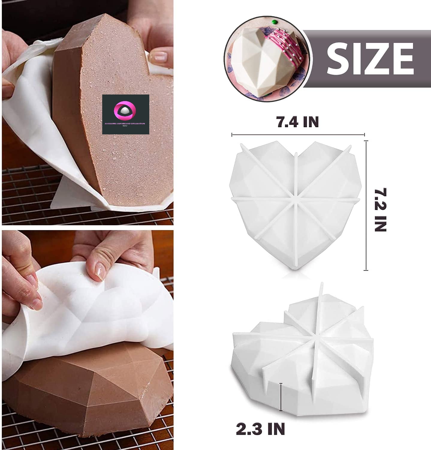 Heart Silicone Molds for Baking - Chocolate Molds Silicone Shapes Non-stick Heart Shaped Cake Pan 3D For Mousse, Chocolate Brownie, Cheesecake, Jelly, Ice Cream, Fondant, Cakes - Breakable Heart Mold. 
