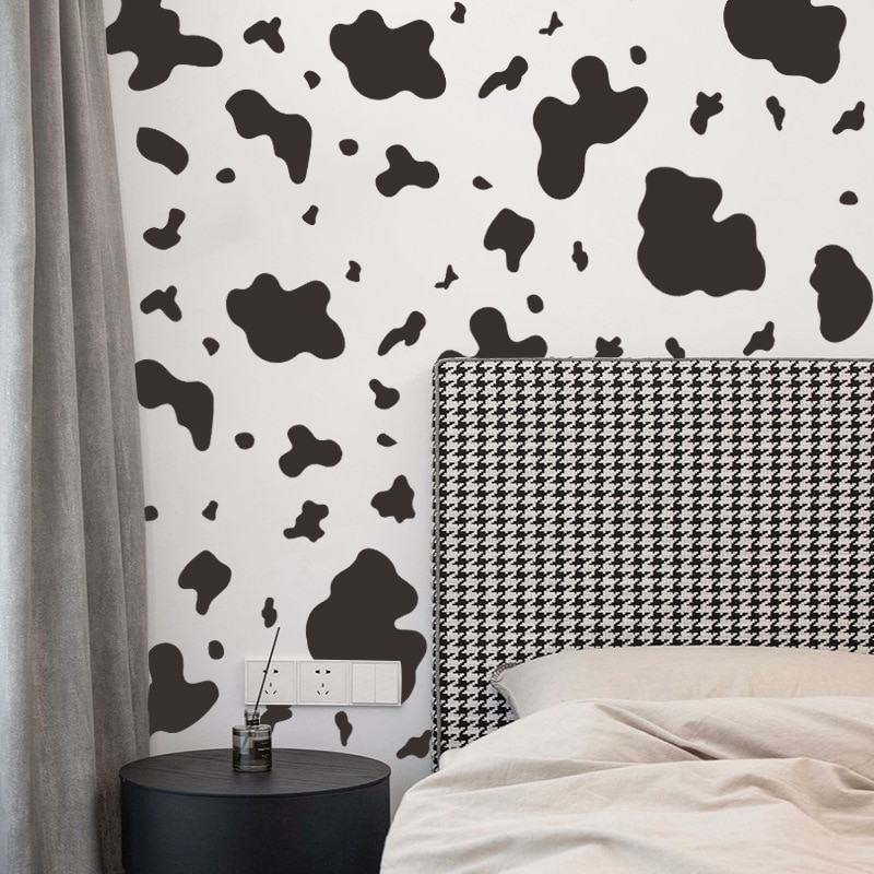 【BestGO】Cow Pattern Wall Stickers Kids Room Decor Bedroom Living Room Sofa Background Wall Decoration Nursery DIY Wallpaper. 