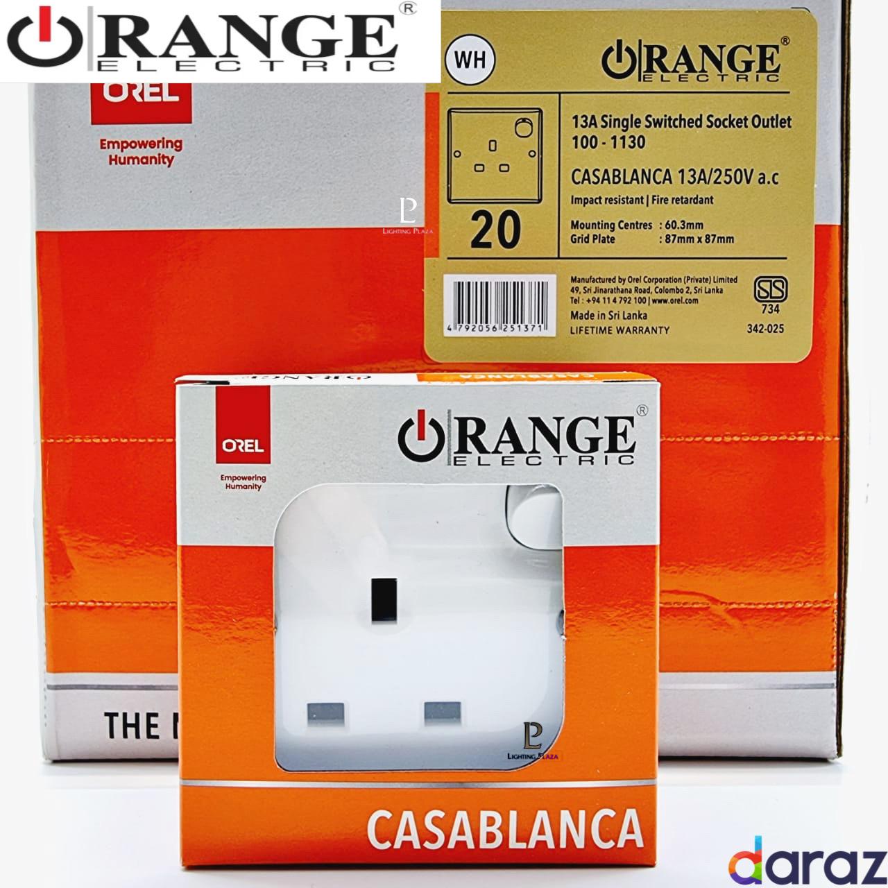 13A Plug Base - Orange Electric - Casablanca White - X5 Series - 3 Hole Square Pin - Switched Socket Outlet. 