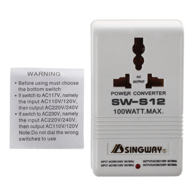 SINGWAY 100W 110V/120V to 220V/240V Step-Up&Down Voltage Converter Transformer Travel White. 
