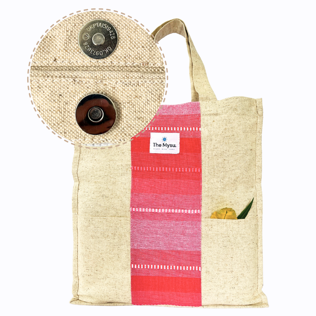 THE MYSU Heavy Duty Canvas Tote Bag - Pink Stripe - 14.5 inches (L) * 3 inches (W) * 16 inches (H). 