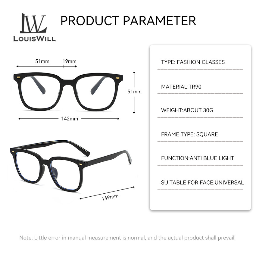 LouisWill Fashion Unisex Glasses Blue Light Blocking Glasses TR90 Vintage Style Square Frame Glasses Clear Lens Glasses Anti-fatigue Glasses Anti-blue Lens Eyes Protection Eyewear For Men Women. 