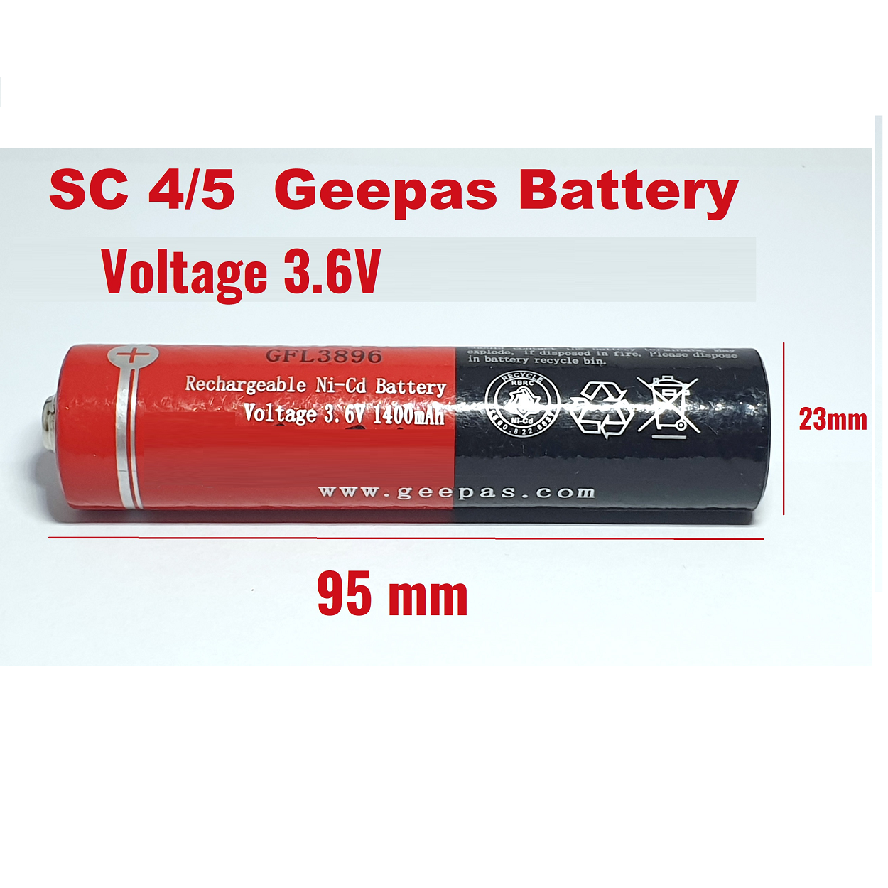 Geepas Rechargeable Torch Battery - 3.6V 2500mAh. 