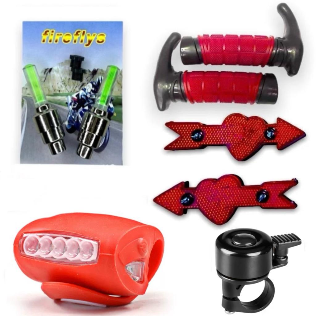 Bicycle Light Accessories Set Wheel Reflector Bell Handle Grip - Valve Light Combo Decoration. 