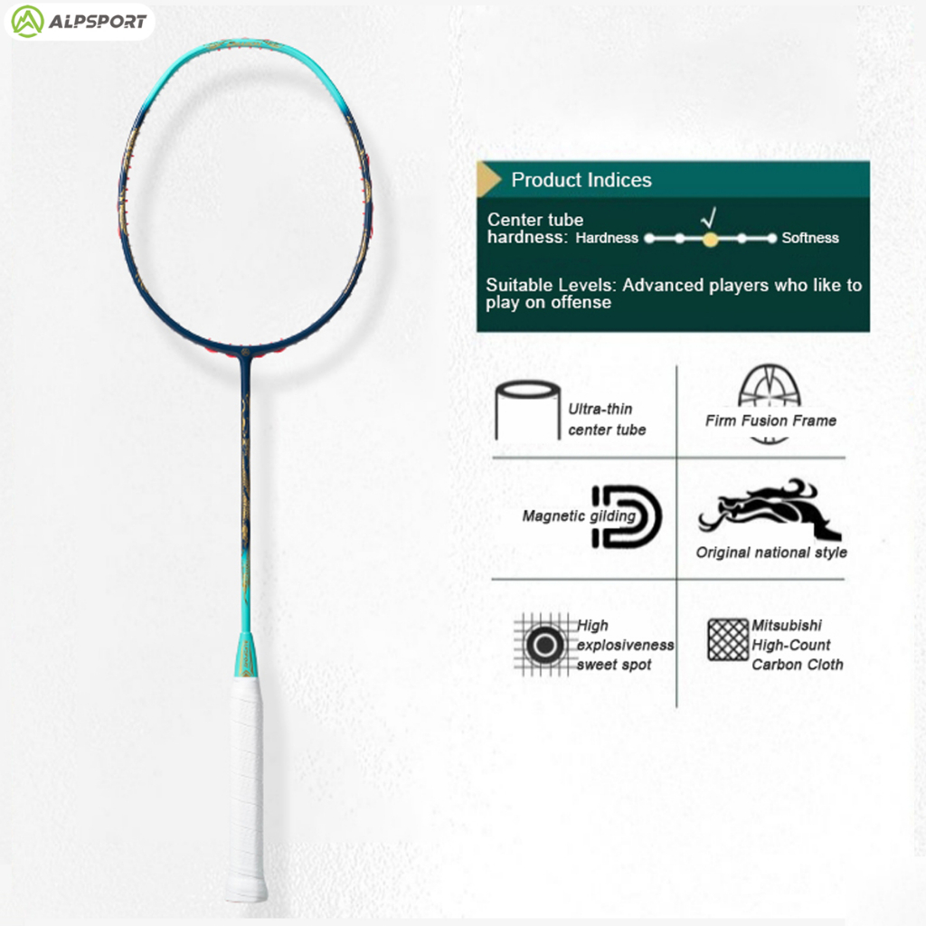 ALP QY2.0 Pro Attack Badminton Racket | T1100 Carbon Fiber 84g | Power Frame System | 38LBS High Tension | Free Stringing Service | 7mm Ultra-Thin Shaft & 305mm Balance. 