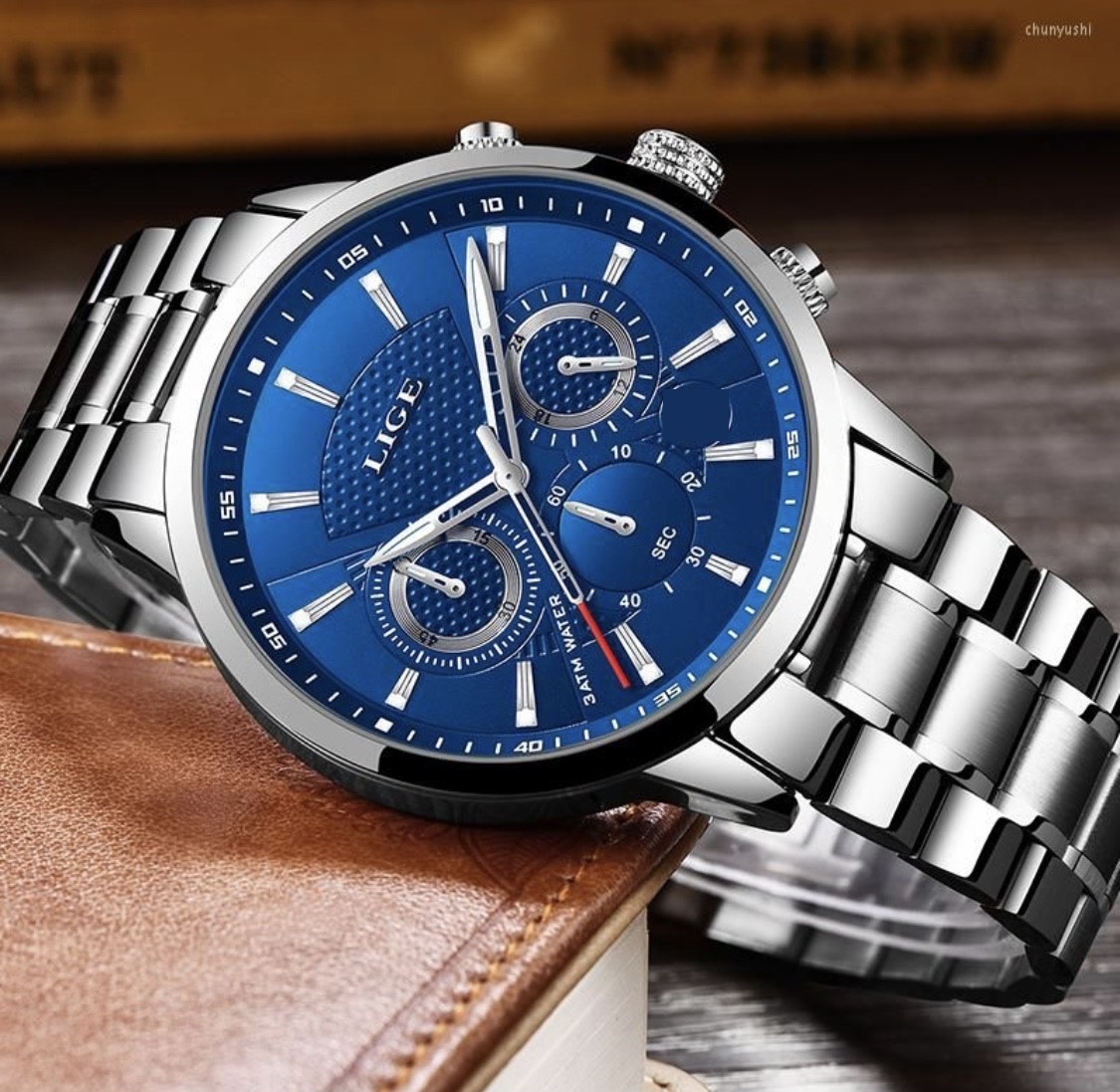 New Luxury Stainless Steel / Leather Strap Chain Quartz Analog Wrist Watch For Men Gents Boys LIGEx 191545919 STYLES-CMB (PVT) LTD. 