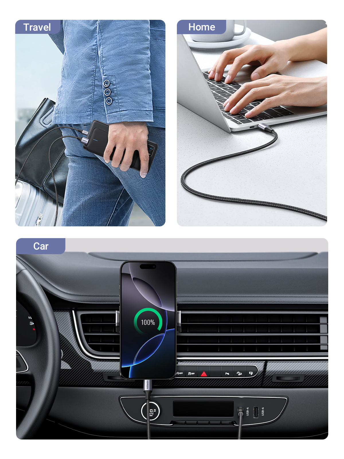 【3A】UGREEN USB A to USB C Cable Nylon Braid Type C Fast Charging Cable For iPhone 16 15 Max Pro Galaxy S25 S24 Ultra A Tecon Infinix  Note 30 Pro Itel P40+ Realme 8 Pro Galaxy AI Xiaomi 15 14 Pro Redmi K80 70 Pro. 