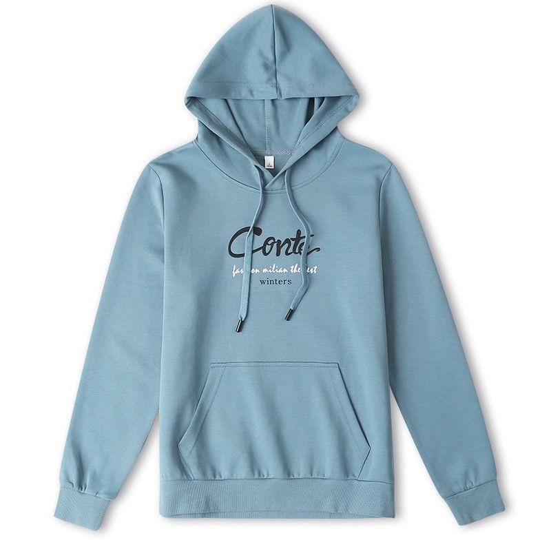 Yfashion Women Cotton Hooded Sweater Trendy Letter Printing Long Sleeves Sweatshirt Loose Pullover Tops. 