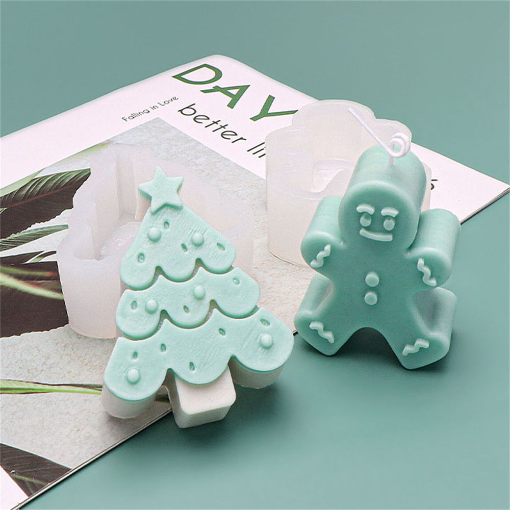 Christmas Tree Candle Mold DIY Ginger Bread Man Snowman Candle Making Chocolate Soap Resin Mold Silicone Mold For Candle Making. 