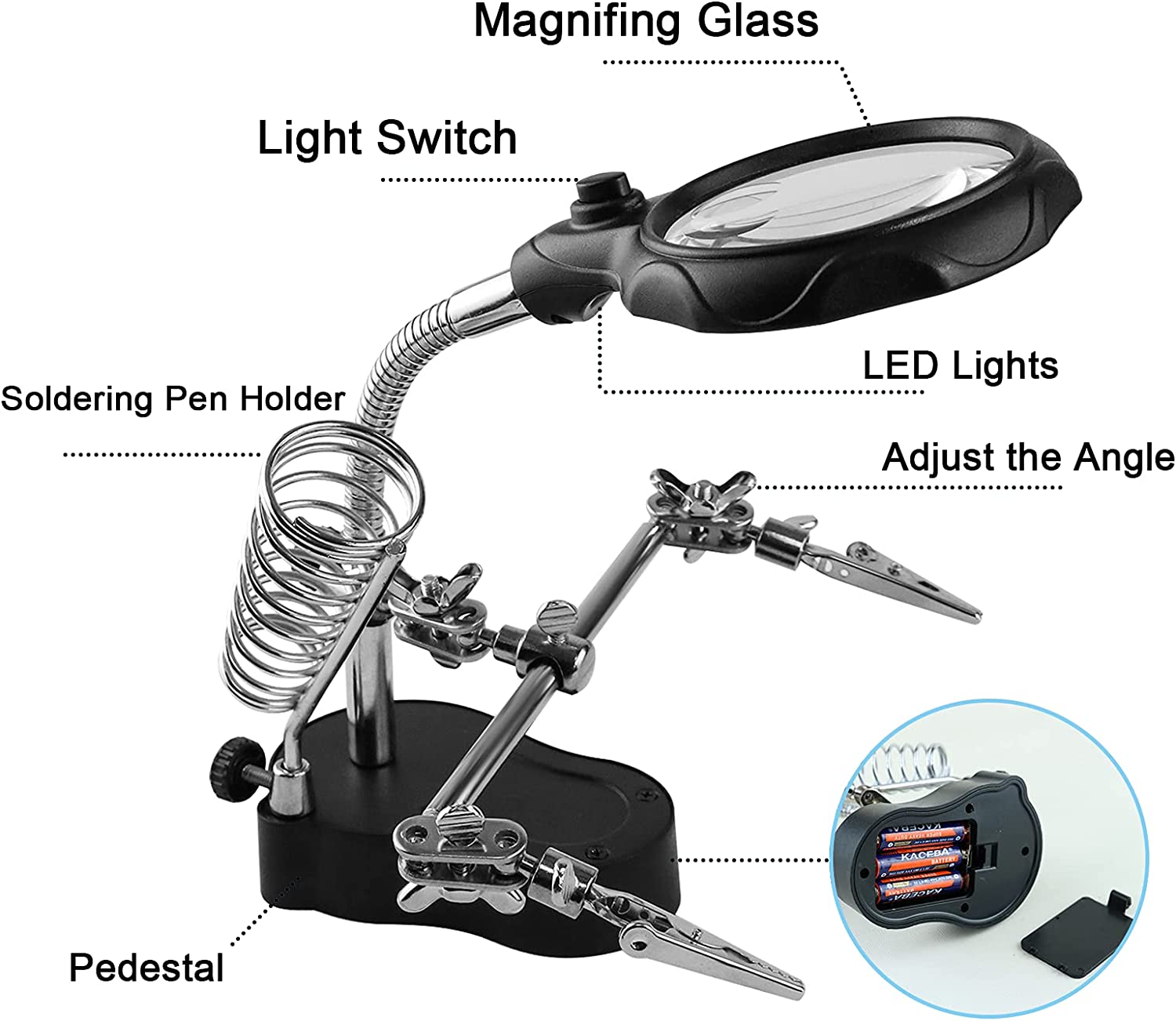 Helping Hands Magnifying Glass Soldering Station, 3.5X 12X Magnifier, With LED Lights. 